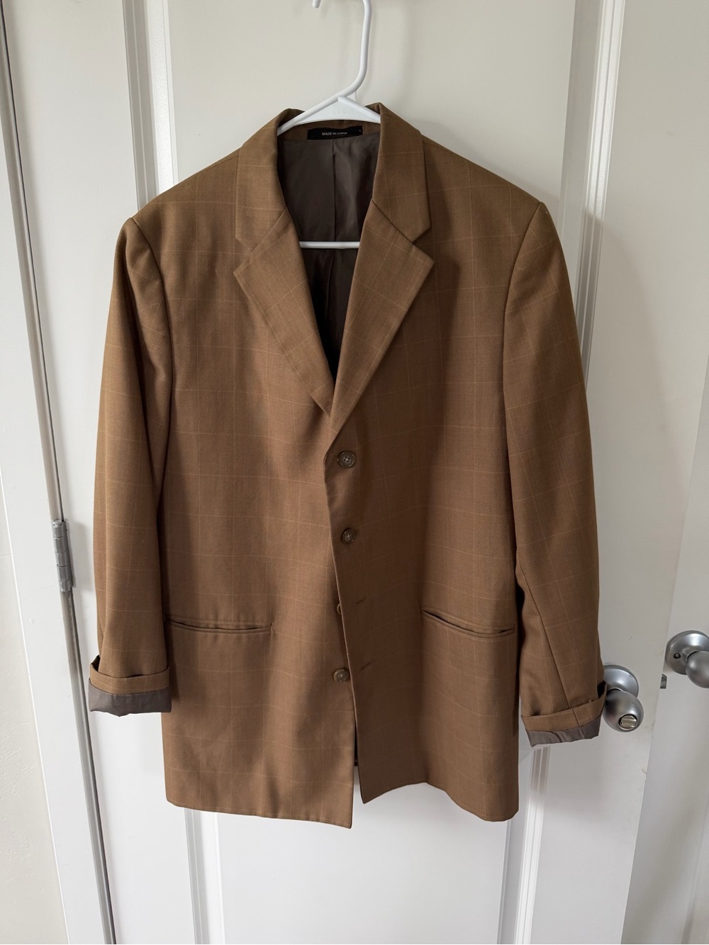 Classic Brown Windowpane Sport Coat - Tailored Three-Button Blazer